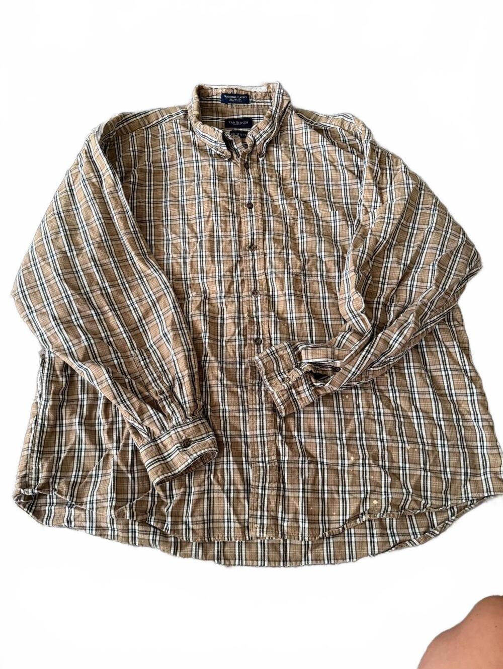 Van Heusen XXL Brown Plaid 100% Cotton Button Down Shirt Traditional Classics